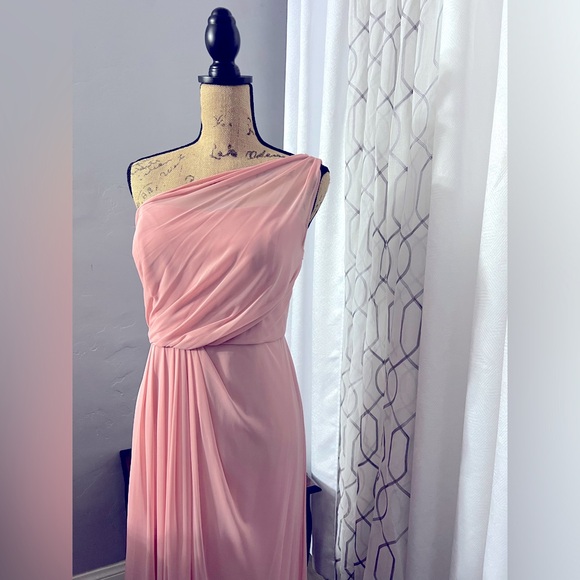 DAVID’S BRIDAL LONG CHIFFON ASYMMETRIC NECKLINE GREEK ROMAN TOGA DRESS SIZE 14 - Picture 7 of 12